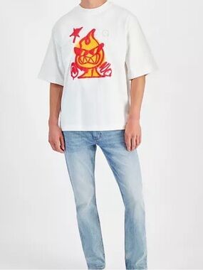 Limited Edition Graphic Tee White Short-Sleeve with Red-Orange Fire Head
